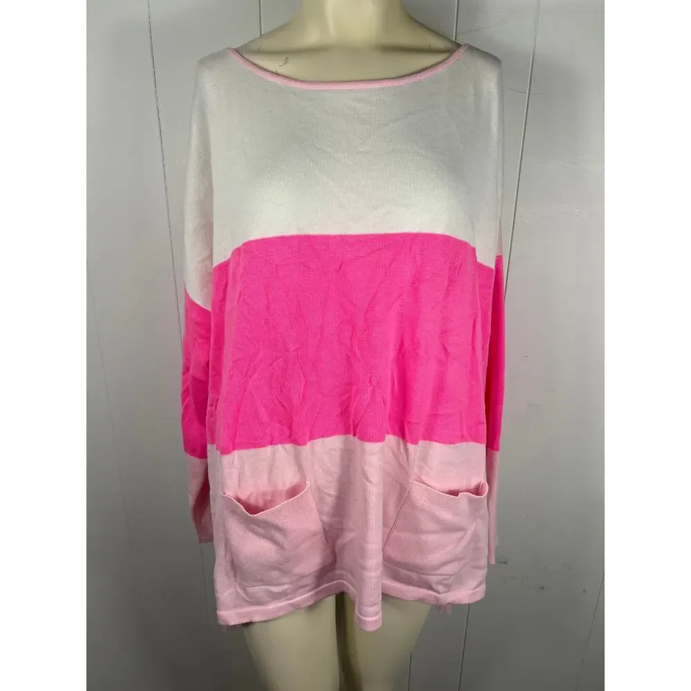 Lilly Pulitzer NWT Women's Westwood TricolorCoolmax Sweater Pink/White Size XL